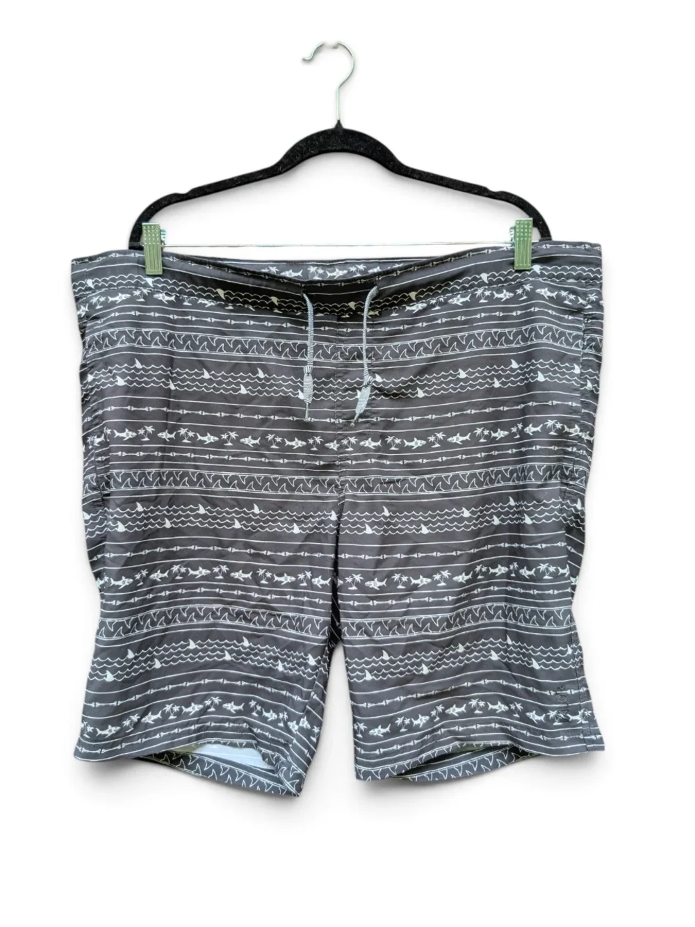Men's Gray Striped Pattern Swim Board Shorts
